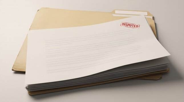 Legal document in a manila folder marked with a red disputed stamp for business litigation
