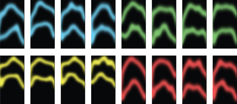 Set of Abstract Vertical Sound Wave and Audio Frequency Spectrum Panels with Glowing Colorful Waves