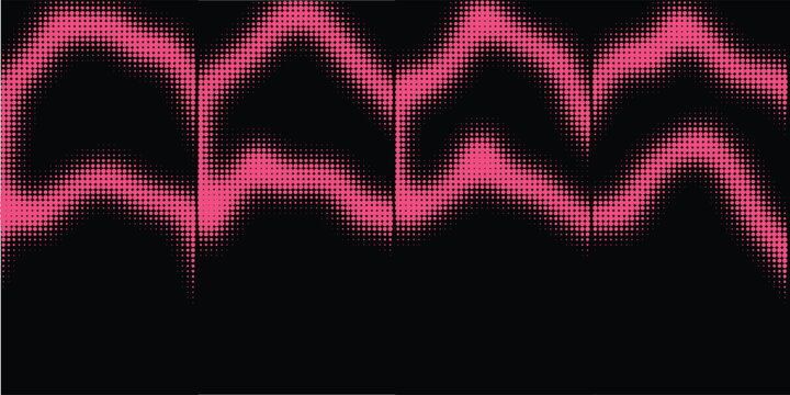 Set of Four Vertical Abstract Sound Wave and Audio Frequency Spectrum Panels with Glowing Pink Neon Waves