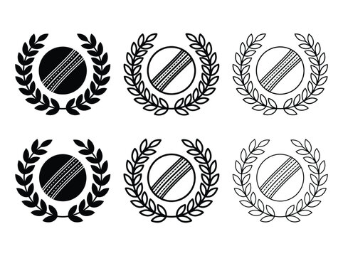 Set of cricket ball icons with laurel wreath symbols for sports design and award emblems Vector