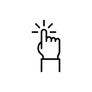 Finger clicking on button, close-up of hand interacting with digital interface, touchscreen technology, online navigation, selection and user interaction. Thin line icon, vector illustration