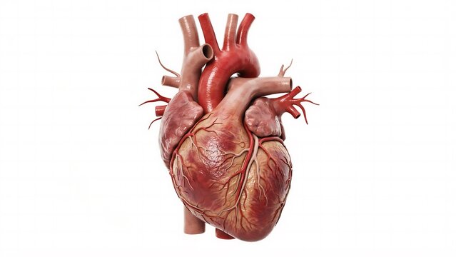 Realistic human heart anatomy illustration isolated on white background
