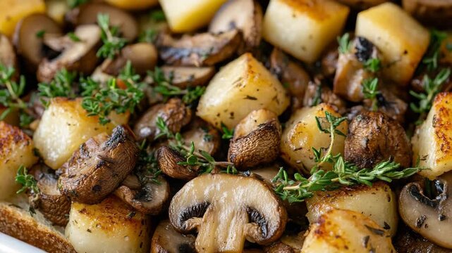 selective focus rustic appetizer mushrooms garlic herb blend golden caramelization toast