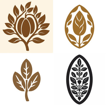 Set of four decorative botanical plant icons and floral nature symbols for graphic design.