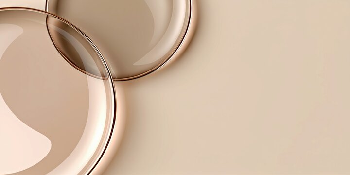 Beige abstract background with translucent circular rings and curved shapes, soft neutral tones for elegant packaging, wallpaper and decor.

