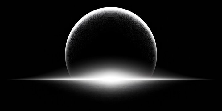 Glowing white sphere hovering above a bright horizontal line on black, creating a futuristic minimalist composition for technology branding and digital design.

