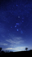 Orion constellation and Milky Way stars on a dark countryside skies. © astrosystem