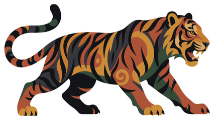 Obraz premium Stylized tiger illustration with decorative tribal pattern design.