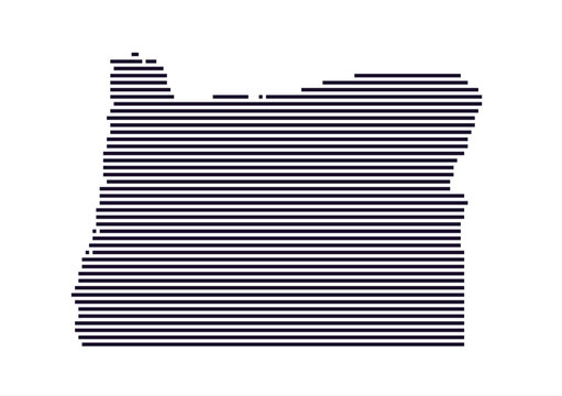 Vector abstract geometric Oregon state map collage element with modern striped pattern on white background.