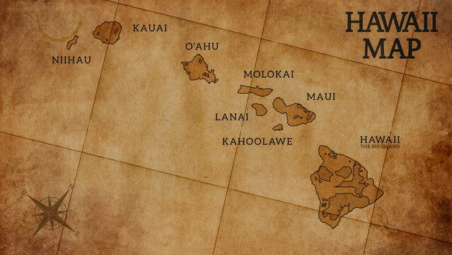 Hawaii Map in Vintage Style.
