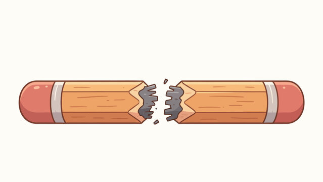 Broken wooden pencil with eraser and metal ferrule, snapped in half revealing graphite core, cartoon style