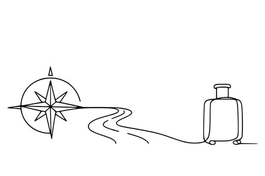 Compass Road Suitcase Continuous Line Art

