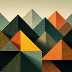 Fototapeta premium Abstract geometric mountains rendered in textured earth tones. Triangles form layered peaks with subtle shading, creating depth. Modern flat graphic design suitable for backgrounds.