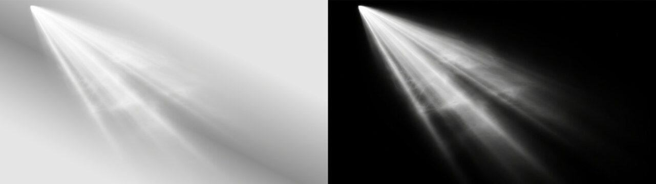 Spotlight white volumetric light beam rays overlay, on transparent background