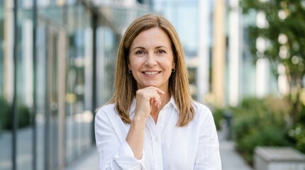 Fototapeta premium Portrait of an attractive middle-aged woman smiling warmly.