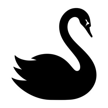 Minimalist black silhouette of a graceful swan isolated on a white background for graphic design projects