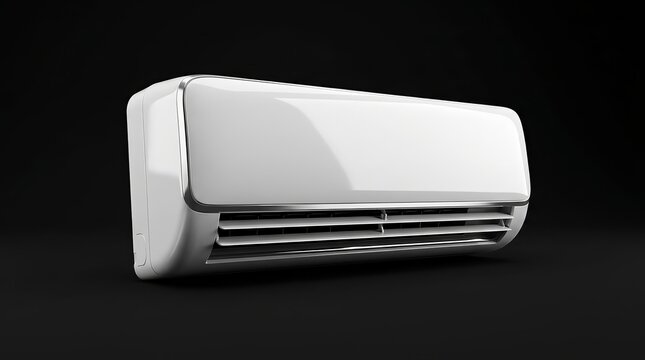 Modern white split air conditioner unit with metallic trim.