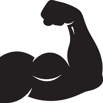 Black silhouette of a flexing muscular arm with a clenched fist, showing biceps and strength muscle