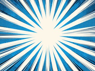 Fototapeta premium Abstract comic book style background with blue radial speed lines and halftone dots