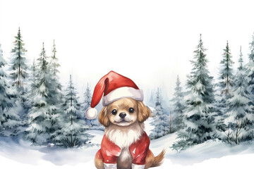 Naklejka premium Cartoon Christmas celebration watercolor animal character illustration