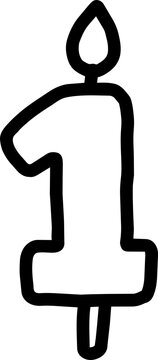 Hand Drawn Number One Birthday Candle Black Line Icon
