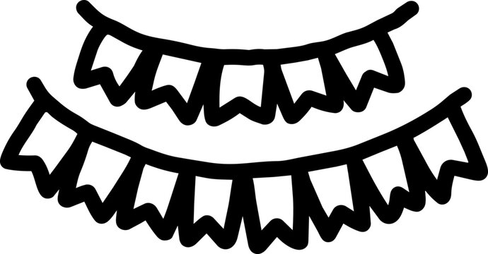 Hand Drawn Happy Birthday Garland Bunting Black Line Icon