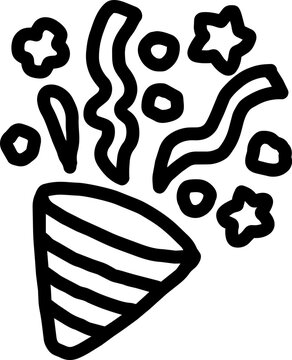 Hand Drawn Party Popper Confetti Black Line Icon
