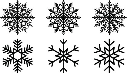 Obraz premium Black snowflake icon vector set isolated white background winter christmas cold frost frozen crystal silhouette graphic collection