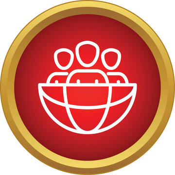 People outline icon appearing on a globe symbol in a red circle