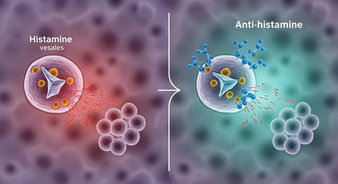 Anti Histamine Medication Reducing Allergic Response Through Targeted Cellular Interaction and Histamine Regulation