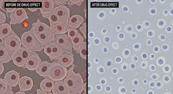 Cellular Drug Effect Before and After Treatment Comparison Showing Medication Response at the Microscopic Level