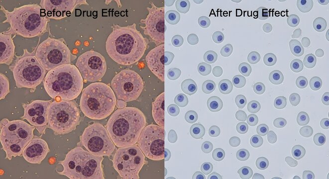 Medical Cellular Comparison Demonstrating the Effects of Drug Treatment Before and After Therapeutic Intervention