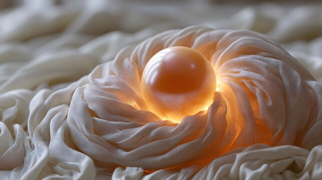 Warm amber sphere glows softly