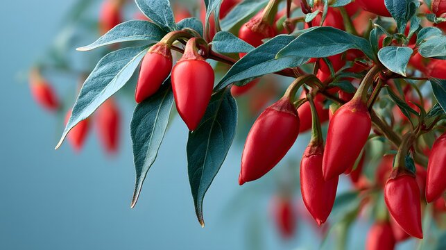 Close-up of vibrant red chili peppers on a plant
