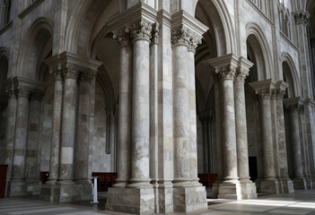 Fototapeta premium Ancient architecture and historical preservation, grand stone columns and arches inside a gothic cathedral interior