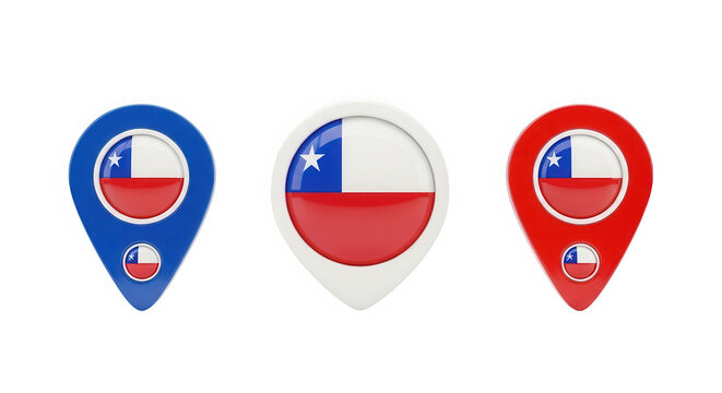 Chile flag map pins and location markers icon set isolated on transparent background