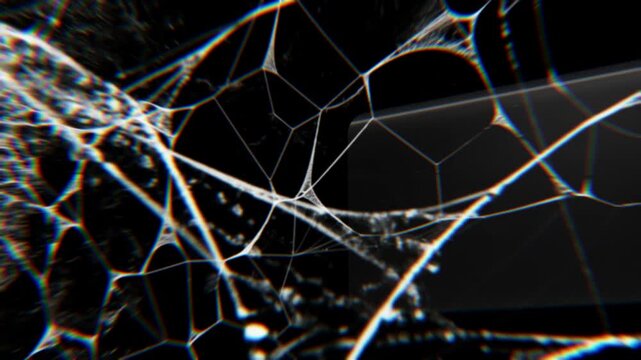 Abstract glowing digital web network with chromatic aberration effect on black background loop