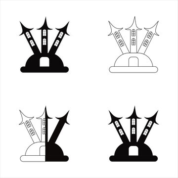 Mysterious haunted mansion vector icons for creepy October designs