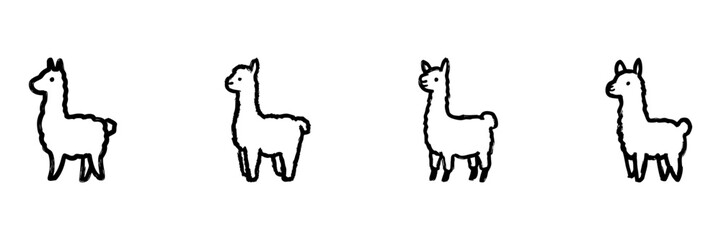 Naklejka premium Llama Animal Hand Drawn Doodle Icon Set. Farm And Wildlife Sketch Symbol Collection. Nature And South American Animal Themes. Isolated Vector Illustration