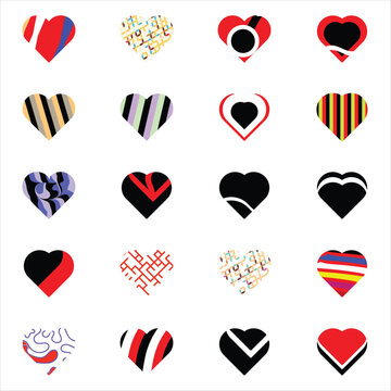 Abstract creative heart icons big bundle and modern love shapes vector set