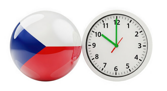 Czech republic flag icon with a round wall clock showing time isolated on transparent background