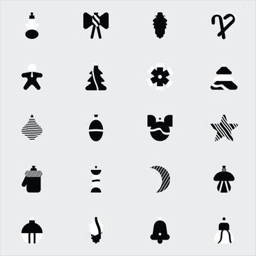 Minimalist winter Christmas vector icon bundle in black silhouette style
