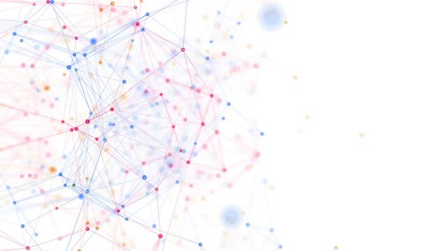abstract data network animation with colorful lines and dots connected on a white background