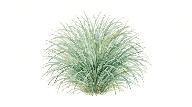 Green ornamental grass bush watercolor illustration isolated on white background for garden design and landscape project.