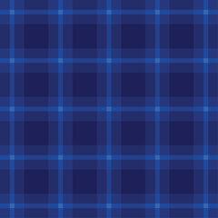 Obraz premium Dark navy and royal blue plaid tartan seamless pattern. Flat geometric checkered vector background. Classic elegant gingham grid design for mens fashion, nautical decor and premium packaging.