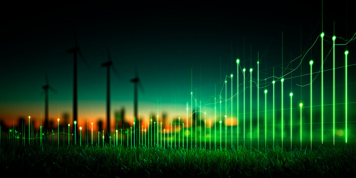 Increase in electricity prices on the world market. Green energy in full development.Investment finance chart,stock market business and exchange financial growth graph 