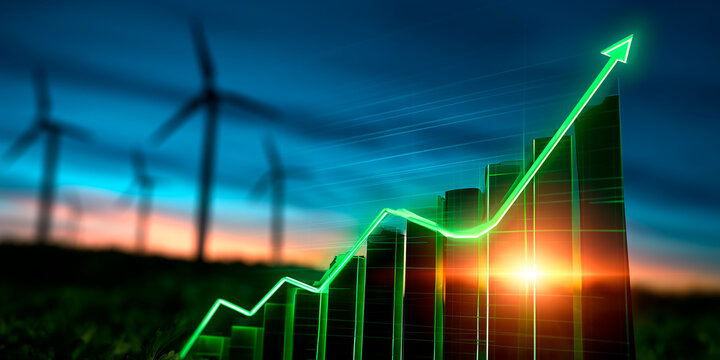 Increase in electricity prices on the world market. Green energy in full development.Investment finance chart,stock market business and exchange financial growth graph 