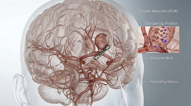 Transparent Aneurysm Clipping with Saccular Berry Aneurysm and Titanium Clip Occlusion