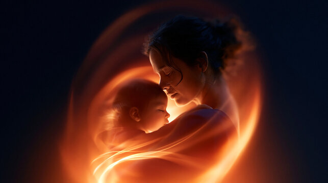 soft conceptual image of a gentle glowing shield surrounding a parent and child silhouette together, protective family immunity concept, calm and comforting, warm caring tones, fla