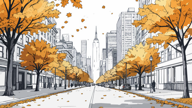 New york city street during autumn season